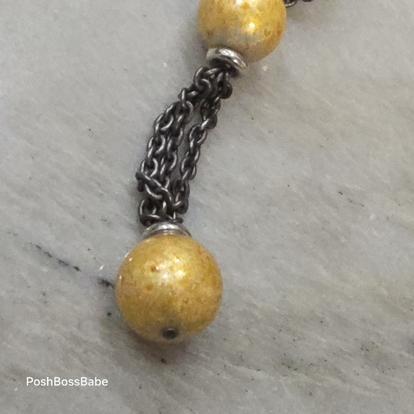 Vintage Sharra Pagano Italy Gold Bead & Multi-Strand Gunmetal Chain Necklace - Picture 3 of 7